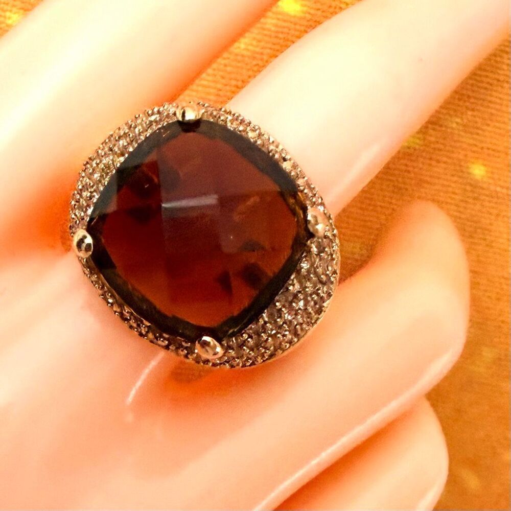 Kenneth Jay Lane KJL Smoky Brown Cushion Cut Cocktail Ring